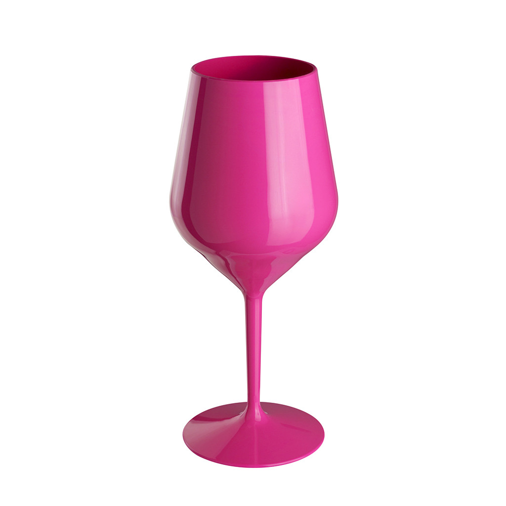 Růžová nerozbitná plastová sklenice na víno 470 ml