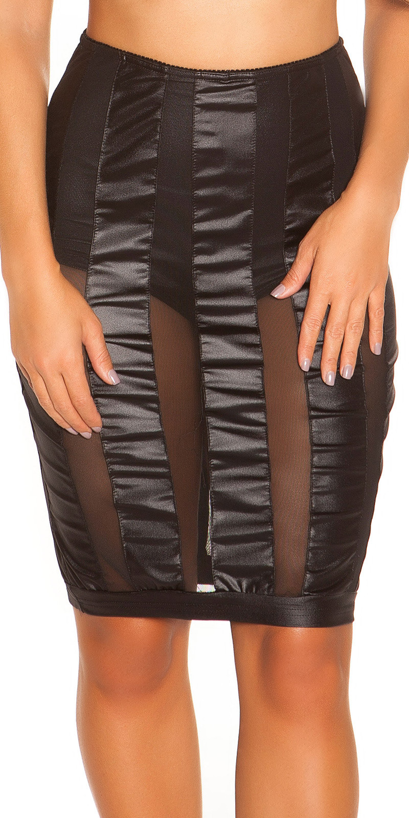 Sexy KouCla Wetlook-Mini sukně se síťovinou barva black velikost S