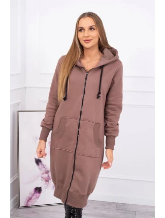 Zateplená dlouhá mikina s kapucí mocca Zateplená dlouhá mikina s kapucí mocca