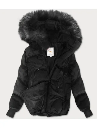 Černá dámská manšestrová bunda s kapucí (7696) Černá dámská manšestrová bunda s kapucí (7696)