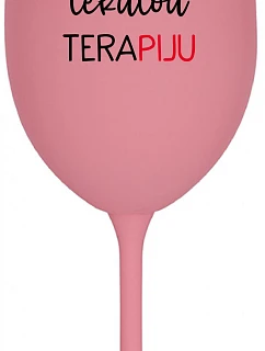 POTŘEBUJU TEKUTOU TERAPIJU - růžová sklenice na víno 350 ml