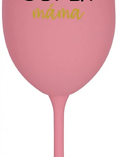 SUPER MÁMA - růžová sklenice na víno 350 ml