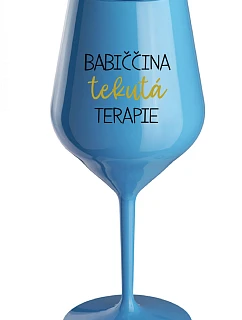 BABIČČINA TEKUTÁ TERAPIE - modrá nerozbitná sklenice na víno 470 ml