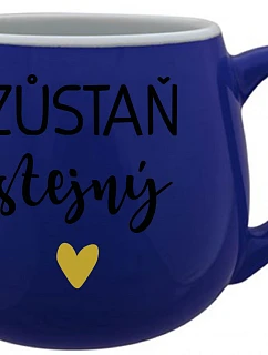 ZŮSTAŇ STEJNÝ - modrý keramický hrníček 300 ml