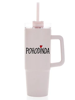 POHODINDA - růžová cestovní termoska s průhledným víčkem 900 ml