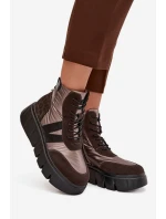 Dámské zateplené kotníkové boty na platformě 58562 Hnědá vzor - Vinceza