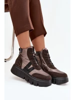 Dámské zateplené kotníkové boty na platformě 58562 Hnědá vzor - Vinceza