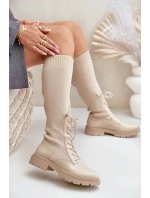 Dámské kozačky s ponožkovým svrškem 68129 Světle béžová - CM Paris