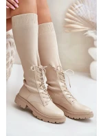 Dámské kozačky s ponožkovým svrškem 68129 Světle béžová - CM Paris