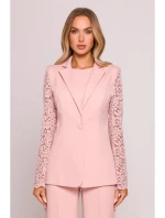 Dámské sako s krajkovými rukávy M865 Pudr růžová - MOE