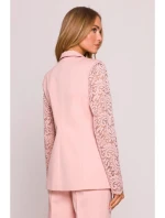 Dámské sako s krajkovými rukávy M865 Pudr růžová - MOE