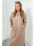 Dlouhé šaty s kapucí 9623 Tmávě béžová - K-Fashion Dlouhé šaty s kapucí 9623 Tmávě béžová - K-Fashion