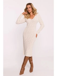 Dámské svetrové šaty M824 Světle béžová - MOE