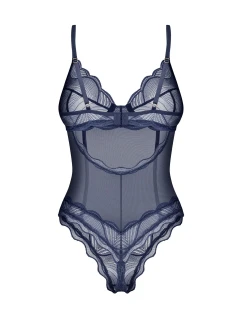 Dámské body Nightly Blue Crotchless Teddy tm. modré - Obsessive