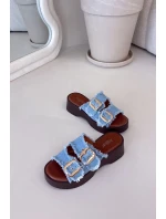 Dámské pantofle na platformě 100-486 Jeans modrá s černou - Joalice Paris