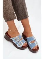 Dámské pantofle na platformě 100-486 Jeans modrá s černou - Joalice Paris
