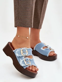Dámské pantofle na platformě 100-486 Jeans modrá s černou - Joalice Paris