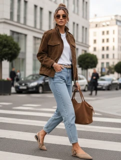 Dámská semišová bunda / bomber TY5578 Tmavě hnědá - Fashion Street