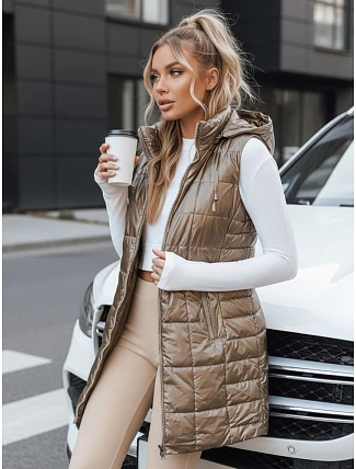 Dámská prošívaná vesta s kapucí TY5258 zlatá - Fashion Street Dámská prošívaná vesta s kapucí TY5258 zlatá - Fashion Street