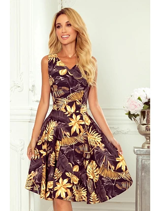 Rozšířené dámské šaty 114-13 černo-žluté - Numoco