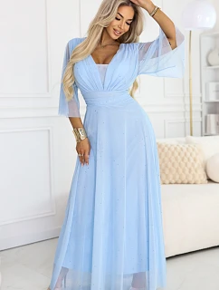 Dlouhé třpytivé šaty plus size 654-3 modré - Numoco