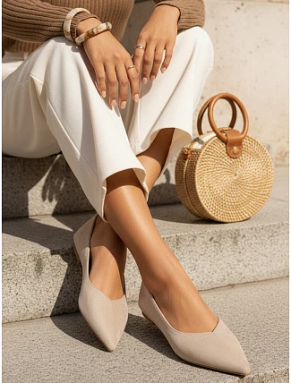 Dámské semišové baleríny ZY1426 béžové - FashionStreet