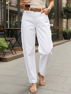 Dámské džíny s páskem UY2930 bílé - FashionStreet