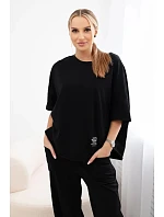 Dámský bavlněný komplet halenka + kalhoty 6727 černý - Kesi Dámský bavlněný komplet halenka + kalhoty 6727 černý - Kesi