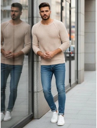 Pánský svetr přes hlavu béžový WX1578