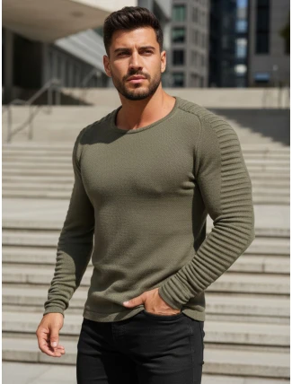 Pánský khaki svetr přes hlavu WX1606