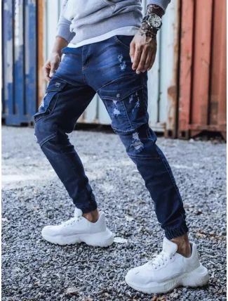 Modré pánské kalhoty FashionStreet UX3284