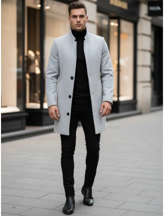 Pánský jednořadový kabát šedý FashionStreet CX0428 Pánský jednořadový kabát šedý FashionStreet CX0428