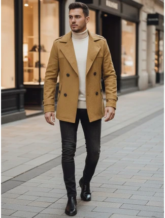 Pánský dvouřadový kabát pískový FashionStreet CX0443