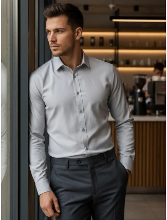 Pánská elegantní košile světle šedá FashionStreet DX2434