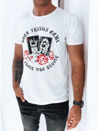 Pánské bílé tričko s potiskem FashionStreet RX5257 Pánské bílé tričko s potiskem FashionStreet RX5257