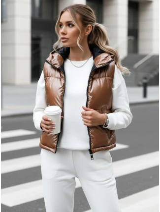 Dámská prošívaná vesta ASHE tmavě béžová FashionStreet TY3778