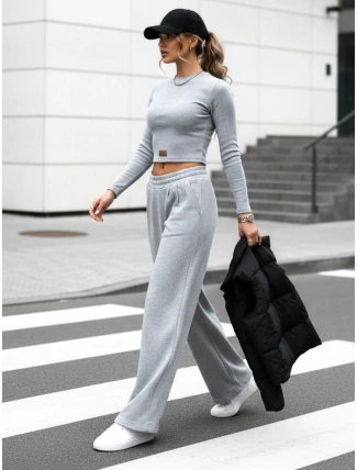 Dámský komplet širokých kalhot a crop topu ASTRAL ALLURE šedý FashionStreet AY0904 Dámský komplet širokých kalhot a crop topu ASTRAL ALLURE šedý FashionStreet AY0904