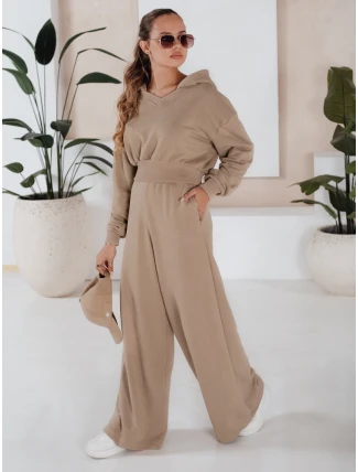 Dámský komplet širokých kalhot a mikiny MINALIA beige FashionStreet AY0918 Dámský komplet širokých kalhot a mikiny MINALIA beige FashionStreet AY0918