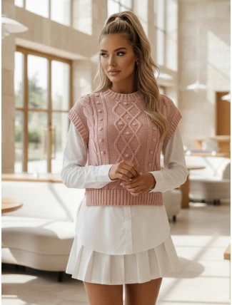 Dámský svetr 2 v 1 s bílou košilí CELESTIA růžová FashionStreet MY2217 Dámský svetr 2 v 1 s bílou košilí CELESTIA růžová FashionStreet MY2217