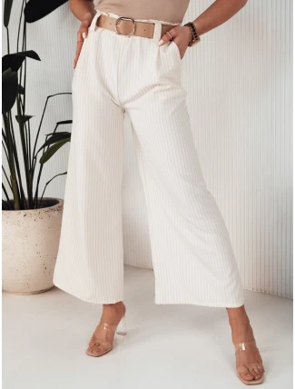 Dámské kalhoty s širokými nohavicemi ALZUR ecru FashionStreet UY1898 Dámské kalhoty s širokými nohavicemi ALZUR ecru FashionStreet UY1898