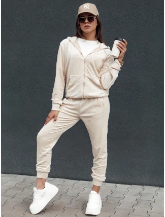 Dámský velurový rozepínací komplet VELCOMFY ecru FashionStreet AY1081