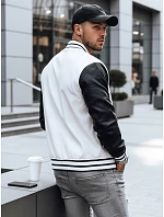 Pánská kožená baseballová bunda v barvě ecru FashionStreet TX4708