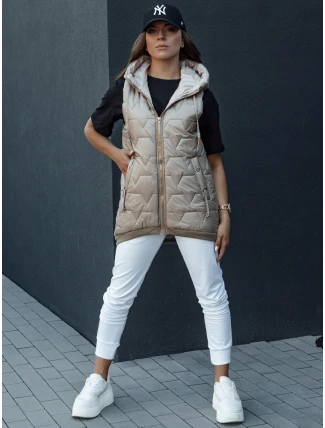 Dámská prošívaná vesta s kapucí GLITZY camel FashionStreet TY4444 Dámská prošívaná vesta s kapucí GLITZY camel FashionStreet TY4444