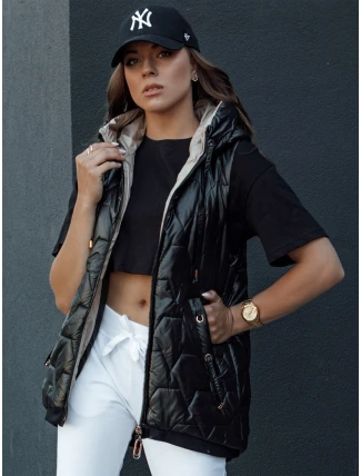 Dámská prošívaná vesta s kapucí GLITZY černá FashionStreet TY4447