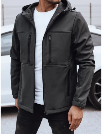 Pánská přechodná softshellová bunda s kapucí tmavě šedá FashionStreet TX4817