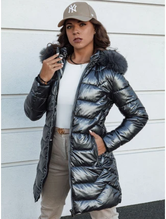 Dámská zimní bunda prošívaná dlouhá s kapucí SHINE šedá FashionStreet TY4564