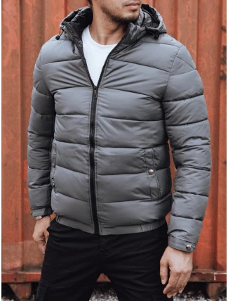 Pánská prošívaná zimní bunda s kapucí šedá FashionStreet TX4844 Pánská prošívaná zimní bunda s kapucí šedá FashionStreet TX4844