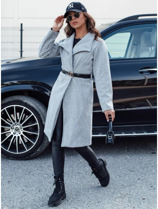 Dámský podzimní dlouhý kabát CELESTIA světle šedý FashionStreet NY0684 Dámský podzimní dlouhý kabát CELESTIA světle šedý FashionStreet NY0684