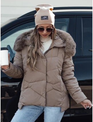 Dámská zimní bunda FIXMIX prošívaná s kapucí tmavě béžová FashionStreet TY4674 Dámská zimní bunda FIXMIX prošívaná s kapucí tmavě béžová FashionStreet TY4674