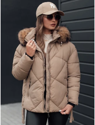 Dámská zimní bunda LESISI prošívaná s kapucí béžová FashionStreet TY4715